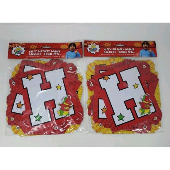 Ryans World Two Happy Birthday Banners NEW in Package American Greetings Ryan's - Picture 1 of 13